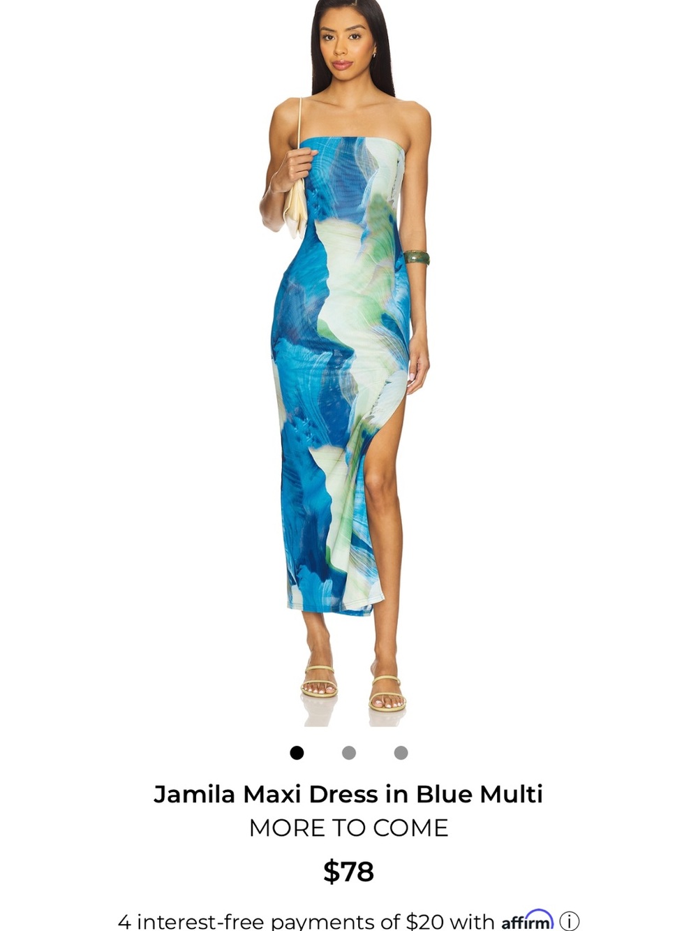 Strapless Blue Multi Maxi Dress with Side Slit